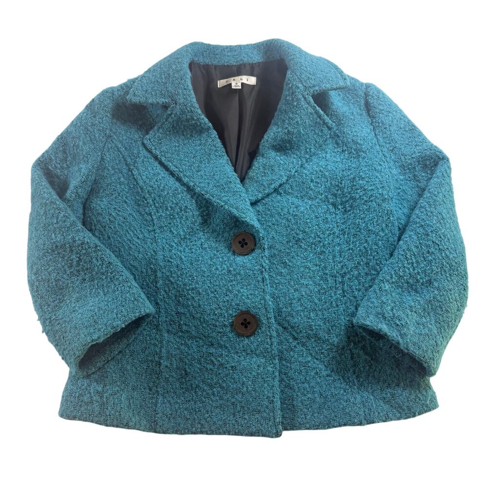 Cabi Bourke Jacket 186 Womens 2 Teal Boucle Wool Blend Cropped Blazer